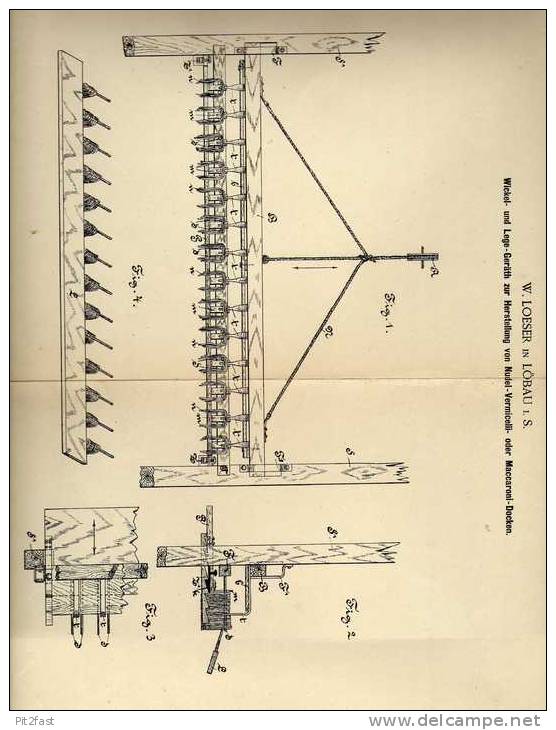 Original Patentschrift - W. Loeser In Löbau ,1888 , Herstellmaschine Von Nudeln !!! - Tools