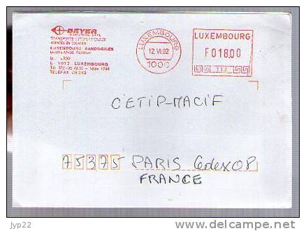 Luxembourg - Lettre EMA Beyer Transports Internationaux CAD 12-06-1992 Pour Paris - Franking Machines (EMA)