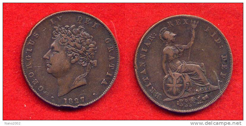 GRANDE BRETAGNE - GREAT BRITAIN - UNITED KINGDOM - GEORGE IV - HALF PENNY 1827 - Autres & Non Classés