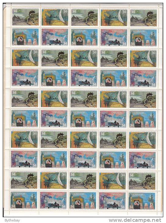 Canada MNH Full Sheet Of 50 Scott #1104 To #1107 Explorers Of Canada - Discovers With Varieties - Errors, Freaks & Oddities (EFO)