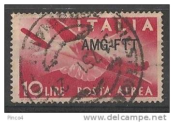 TRIESTE A   10 LIRE POSTA AEREA SOVRASTAMPA SU UNA RIGA USATO - Airmail