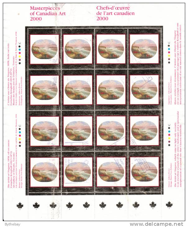 Canada Scott #1863 Used Full Sheet Of 16 95c 'The Artist At Niagara' By Krieghoff - Full Sheets & Multiples