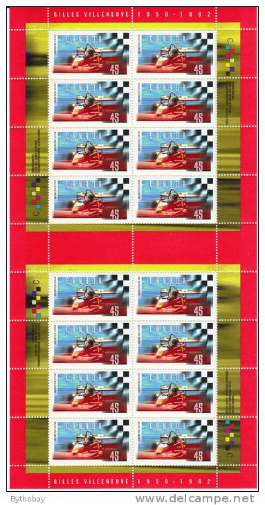Canada Scott #1647 MNH Sheet Of 16 45c Gilles Villeneuve And Checkered Flag - Ganze Bögen