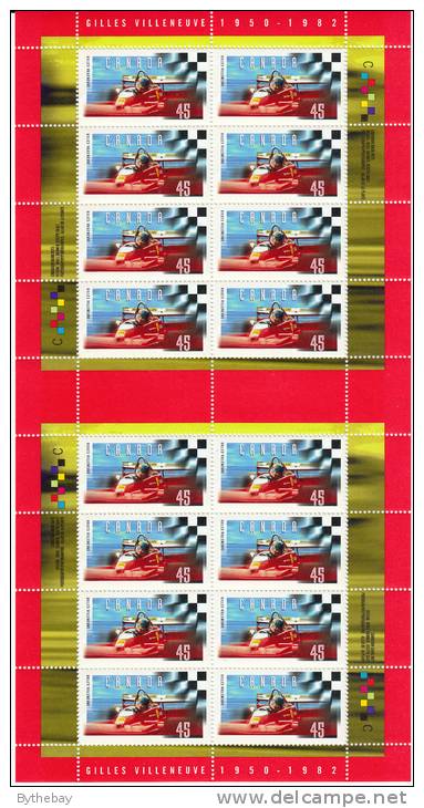 Canada Scott #1647 MNH Sheet Of 16 45c Gilles Villeneuve And Checkered Flag - Feuilles Complètes Et Multiples