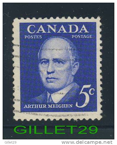 CANADA STAMP - PRIME MINISTER - ARTHUR MEIGHEN - SCOTT No 393, 0.05ç, 1961, ULTRAMARINE, USED - - Oblitérés