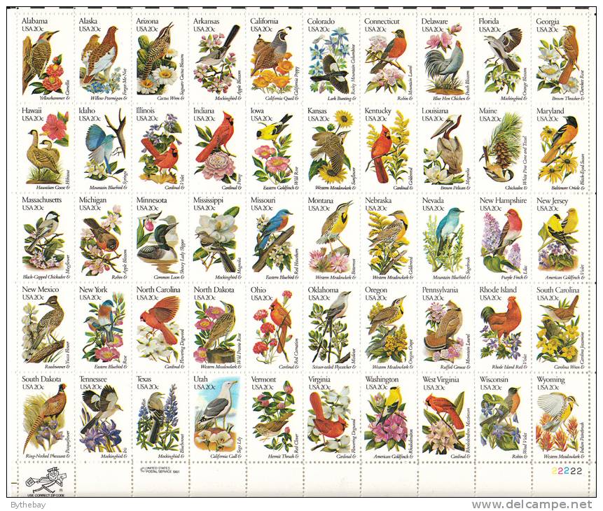 USA Scott #2002b MNH Sheet Of 50 State Birds And Flowers - Feuilles Complètes