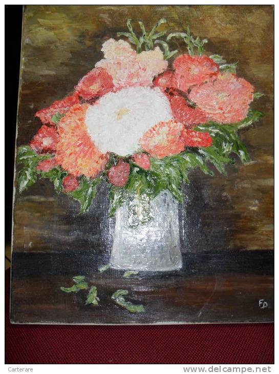 ART,NATURE,FLEURS,VASE,PO T DE FLEURS,PRINTEMPS,CHRYSANT HEME,PEINTURE SUR TOILE,SIGNEE FD - Olii