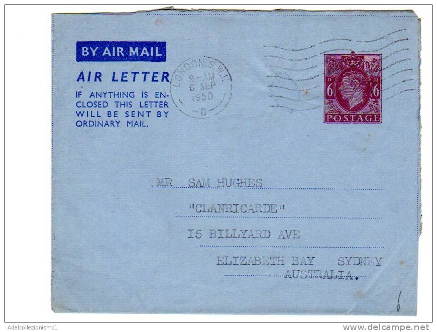 64334)lettera Aerea Australiana Con Un Valore + Annullo 6-9-1950 - Usados