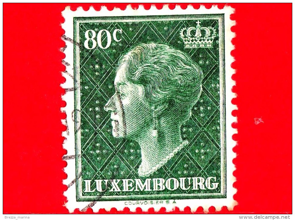 LUSSEMBURGO - Usato - 1949 - Profilo Della Granduchessa Charlotte (volta A Sinistra) Su Uno Sfondo Reticolato - 80 C - 1948-58 Charlotte De Profil à Gauche