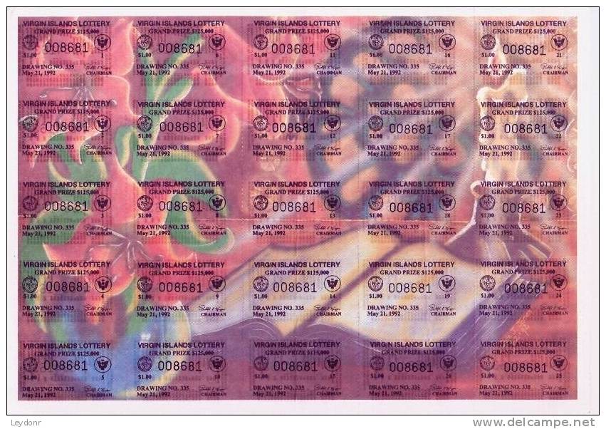 Virgin Islands Lottery - Full Sheet 25 Tickets - Lottery Tickets