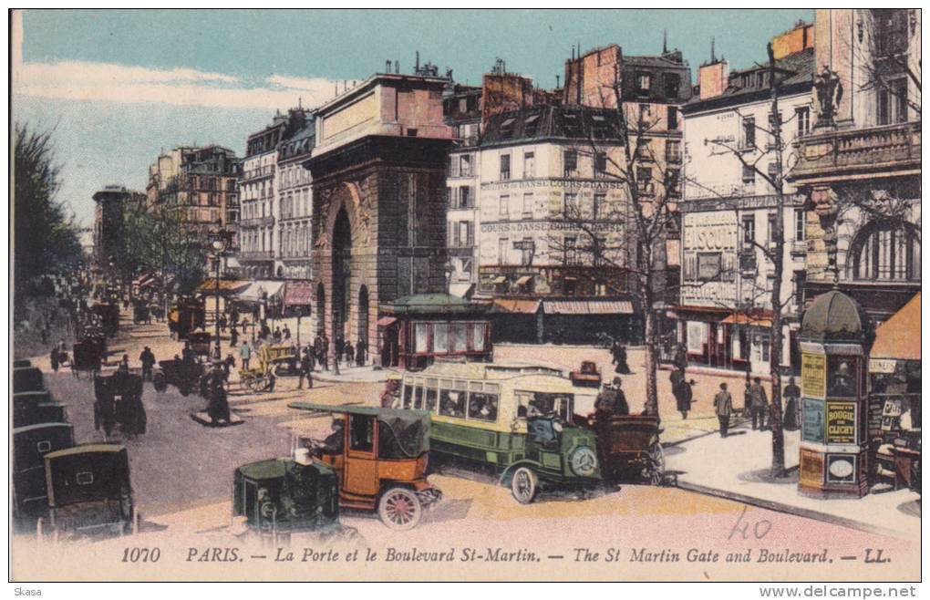 CPA Paris Porte Bd St-Martin, Autobus, Vielles Voitures, Old Cars, Animée - Transport Urbain En Surface