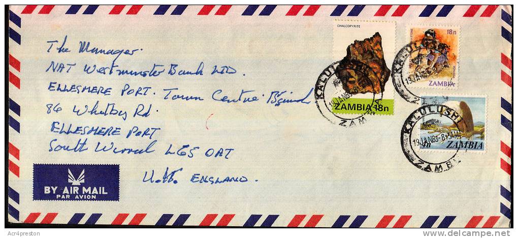 Zmc138 Zambia 1983, Cover Kalulushi To UK (cover Has Been Opened On 3 Sides) - Zambie (1965-...)