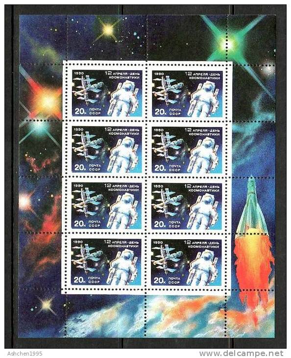 Russia 1990, Sc 5883, Mir Space Station, Cosmonauts' Day  MS - MNH ** - Feuilles Complètes