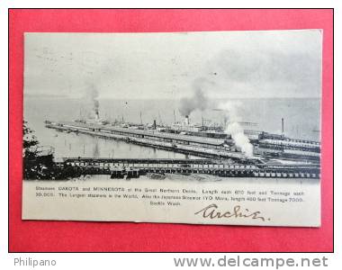 WA - Washington > Seattle   Steamers Dakota & Minnesota  Great Northern Docks  1906 Cancel ----------    Ref 432 - Seattle