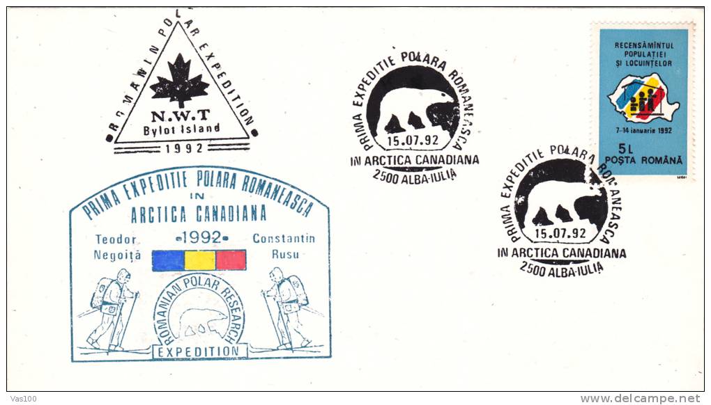 POLAR BEAR, OURS POLAR, 1992, SPECIAL COVER, OBLITERATION CONCORDANTE, ROMANIA - Ours