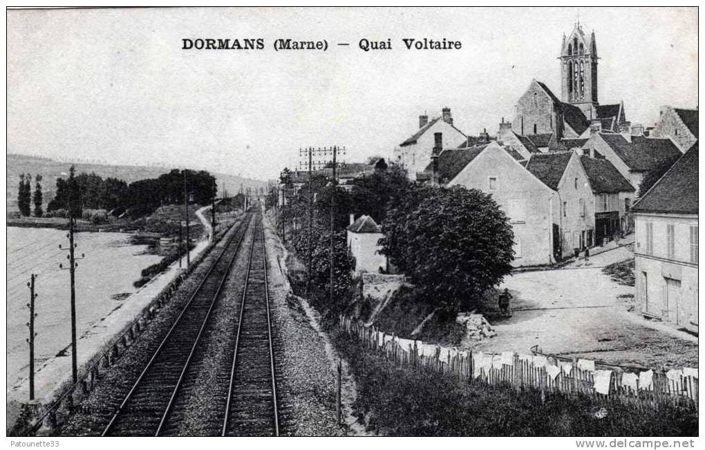 51 DORMANS QUAI VOLTAIRE BELLE PERSPECTIVE DE LA VOIE FERREE TRAIN AU LOINTAIN - Givry En Argonne