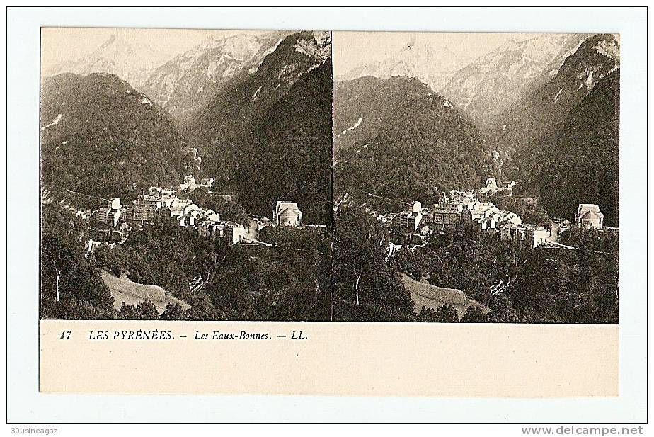 CPA ,stereoscopique,64 Les Pyrénées. Les Eaux Bonnes,Bearn   ,stereo  Paypal - Bearn