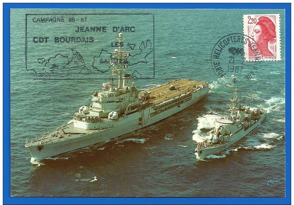 Marine Nationale - Cachet Porte Hélicoptères JEANNE D'ARC Sur CP (2117) Les Saintes Campagne 1986/87 - Naval Post