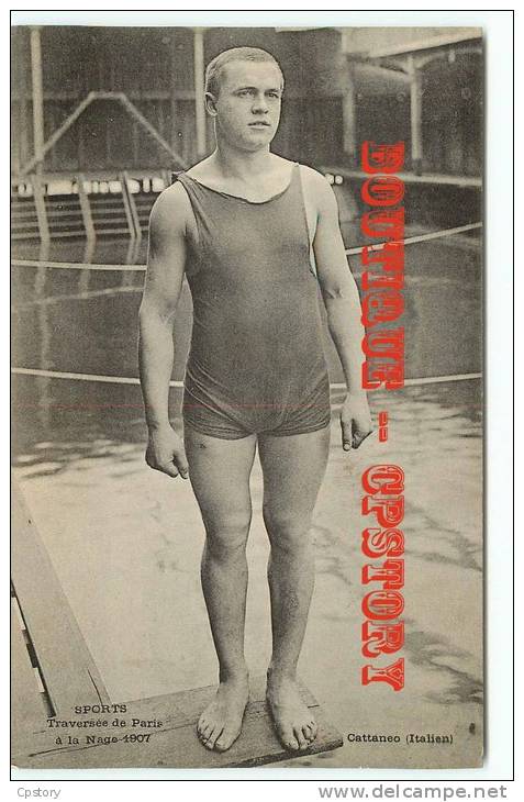 NATATION En 1907 - Italien Cattaneo ( Italia ) - Traversée De Paris à La Nage - Dos Scané - Swimming