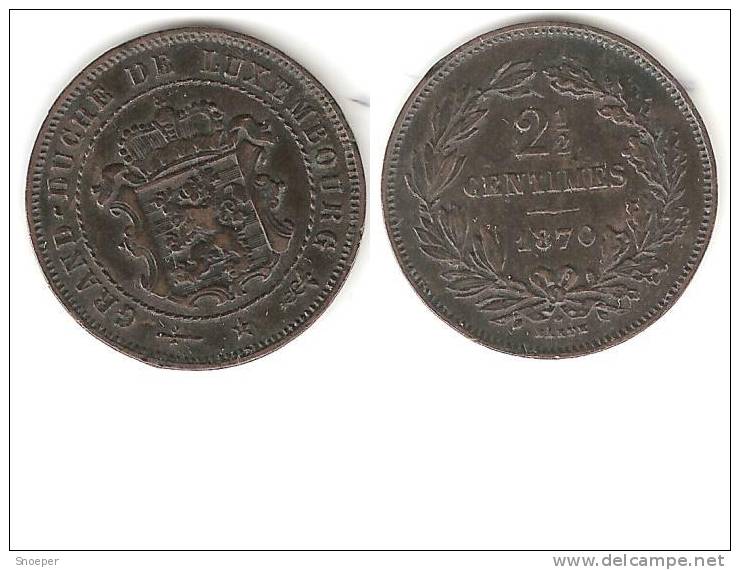 *luxembourg 2,5 Centimes 1870 With Dot  Km 21  Vf+ !!!!! Look !!!! - Luxemburg