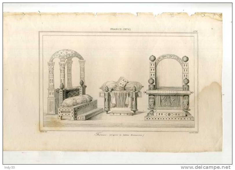 - FRANCE IXeS. . TRONES . GRAVURE SUR ACIER DE LA 1ere 1/2 DU XIXe S. - Autres & Non Classés