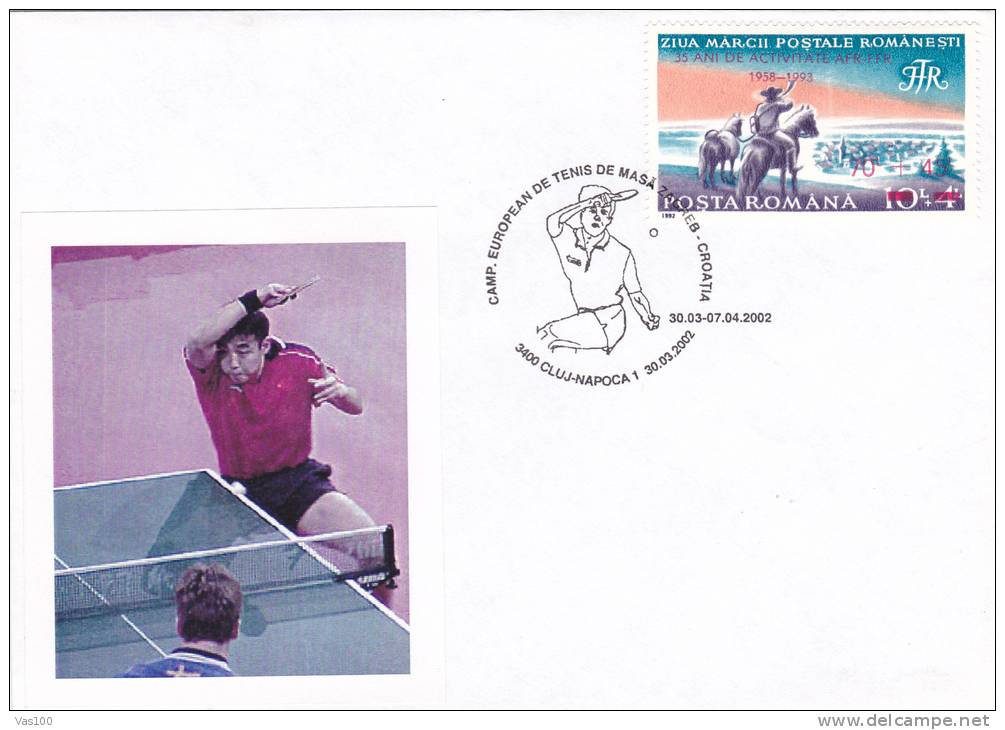 TABLE TENNIS EUROPEAN CHAMPIONSHIP, ZAGREB, CROATIA, 2002, SPECIAL COVER, OBLITERATION CONCORDANTE, ROMANIA - Tenis De Mesa