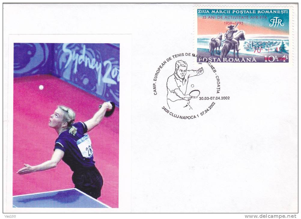 TABLE TENNIS EUROPEAN CHAMPIONSHIP, ZAGREB, CROATIA, 2002, SPECIAL COVER, OBLITERATION CONCORDANTE, ROMANIA - Tischtennis