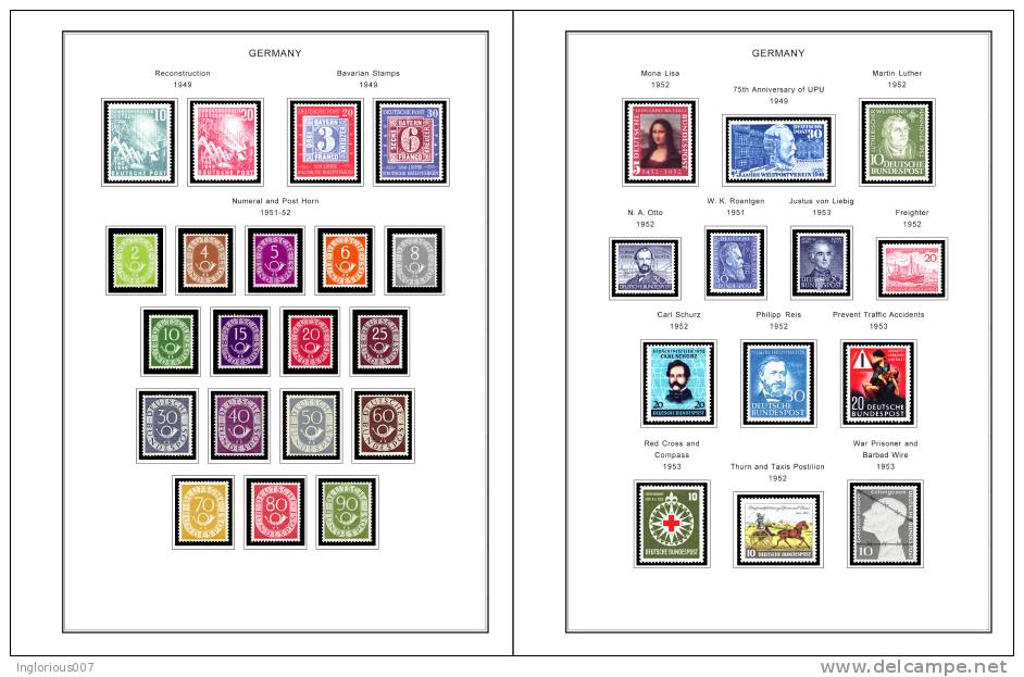 GERMANY [BUND - BRD] STAMP ALBUM PAGES 1949-2011 (308 Color Illustrated Pages) - Englisch