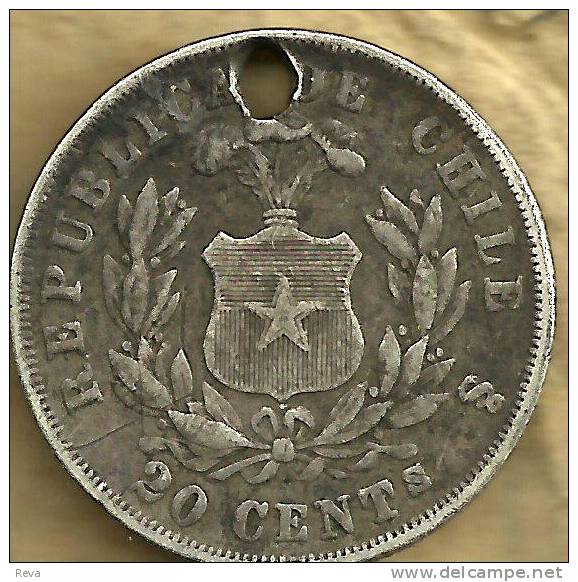 CHILE 20 CENTAVOS EMBLEM  FRONT & BIRD EMBLEM BACK 1873 AG SILVER F KM138.1 READ DESCRIPTION CAREFULLY !!! - Chile