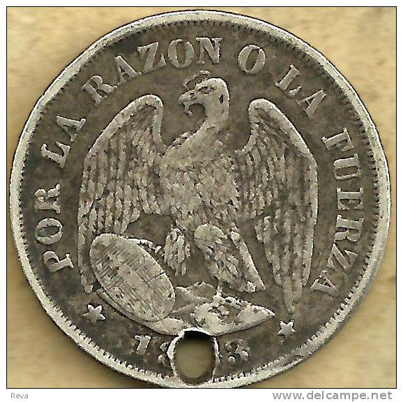 CHILE 20 CENTAVOS EMBLEM  FRONT & BIRD EMBLEM BACK 1873 AG SILVER F KM138.1 READ DESCRIPTION CAREFULLY !!! - Chili