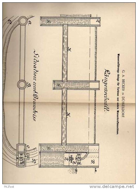 Original Patentschrift -  G.A. Becker In Düsseldorf ,1900 ,Turbine , Wasserkraftmaschine !!! - Macchine