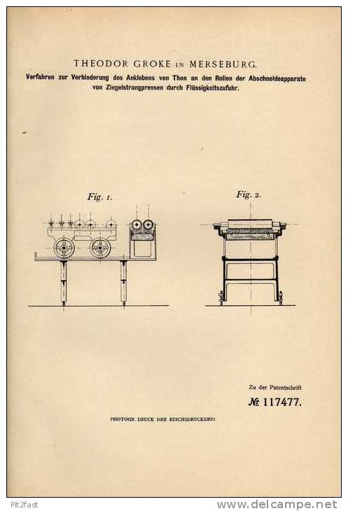 Original Patentschrift -  Th. Groke In Merseburg , 1900 , Ziegelstrangpressen , Ziegelei , Ziegel !!! - Maschinen