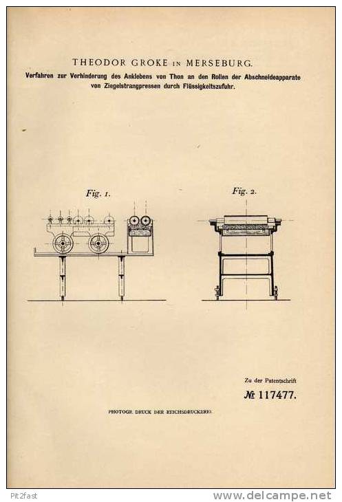 Original Patentschrift -  Th. Groke In Merseburg , 1900 , Ziegelstrangpressen , Ziegelei , Ziegel !!! - Machines