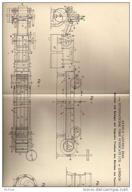 Original Patentschrift - A. Gastrell Dear Und Int. Fibre Syndicate Ltd. In London , Maschine Für Fasern , 1899 !!! - Macchine