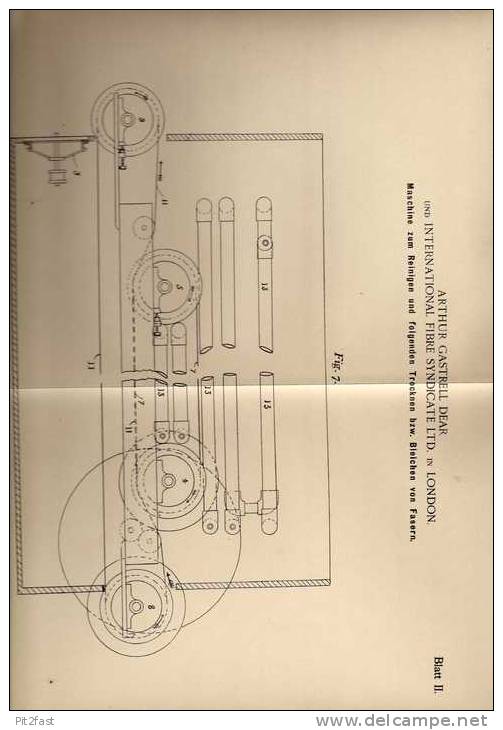 Original Patentschrift - A. Gastrell Dear Und Int. Fibre Syndicate Ltd. In London , Maschine Für Fasern , 1899 !!! - Tools