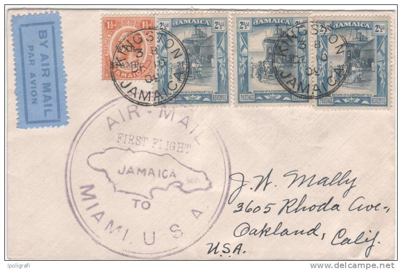 Jamaica - 1930 - Pan. Am. First Flight To Miami, Florida, Scott 62, 3 X 92 - 1-12-30 - Hélicoptères
