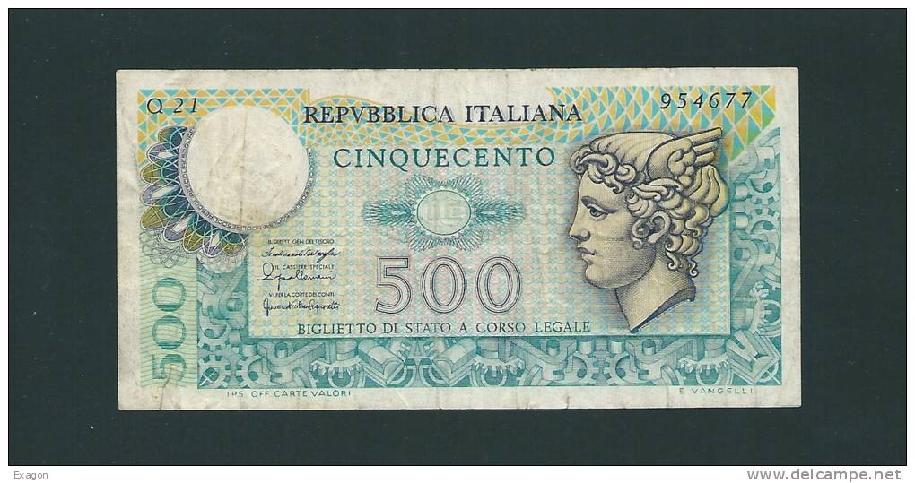 BANCONOTA  Da  500  Lire - Serie MERCURIO - D.M. 30. 12. 1976. Grado Di Rarità Comune. - 500 Lire