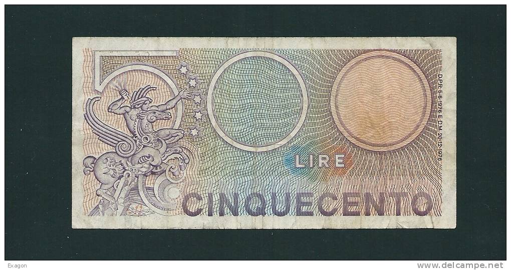 BANCONOTA  Da  500  Lire - Serie MERCURIO - D.M. 30. 12. 1976. Grado Di Rarità Comune. - 500 Lire