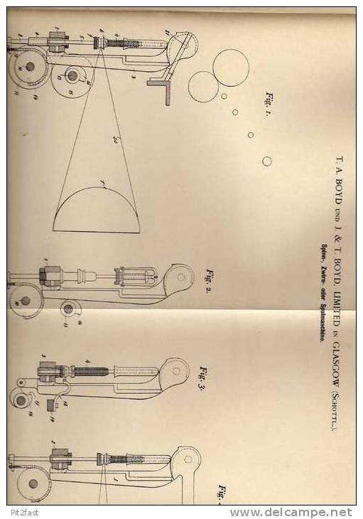 Original Patentschrift - Boyd Limited In Glasgow , Scotland , 1900 , Spinn-, Zwirn- Und Spulmaschine !!! - Machines