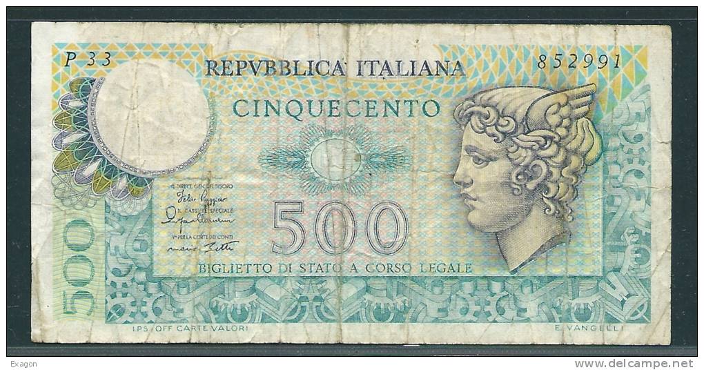 BANCONOTA  Da  500  Lire - Serie MERCURIO -  D.M. 02.04.1979 - Grado Di Rarità Comune. - 500 Liras