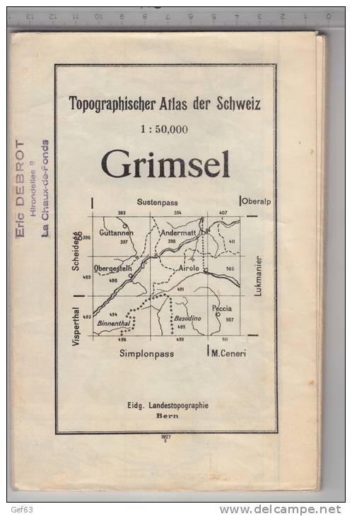 Topographischer Atlas Der Schweiz - Grimsel - 1927 - Cartes Géographiques
