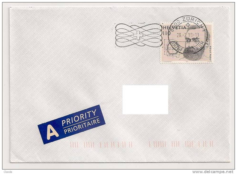 11086 - SUISSE - TIMBRE SUR LETTRE Alfred NOBEL  -   Année 1998 - Storia Postale