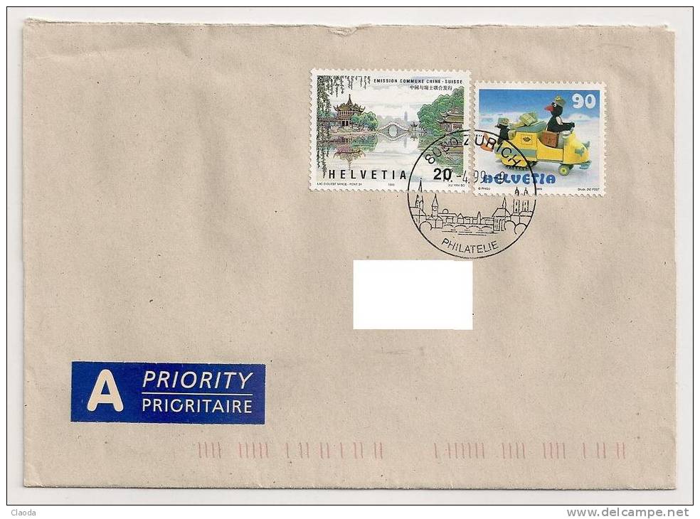 11089 - SUISSE - TIMBRE SUR LETTRE  -   Année 1999 - Briefe U. Dokumente