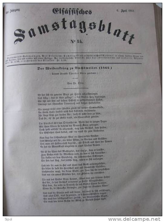 Elsässisches Samstagblatt Herausgegeben Von  F.Otte Jahrgang  1861 Mülhausen  50 N° Reliés - Sonstige & Ohne Zuordnung