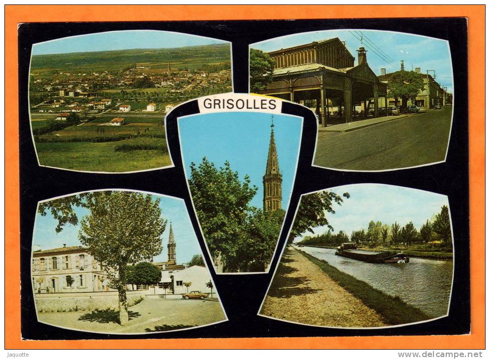 GRISOLLES - Tarn Et Garonne 82 - Multi Vues Canal Latéral à La Garonne Avec Péniche - Halle - Clocher - Mairie - Grisolles