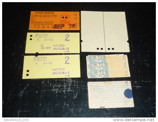 TITRES DE TRANSPORT - LOT DE 7 TICKETS DE BUS R.A.T.P - REGIE AUTONOME DES TRANSPORTS PARISIENS - 75 PARIS - Europe