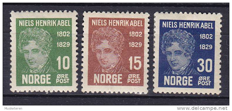 Norway 1929 Mi. 150-51, 153 Niels Henrik Abel, Mathematiker MH* - Ungebraucht