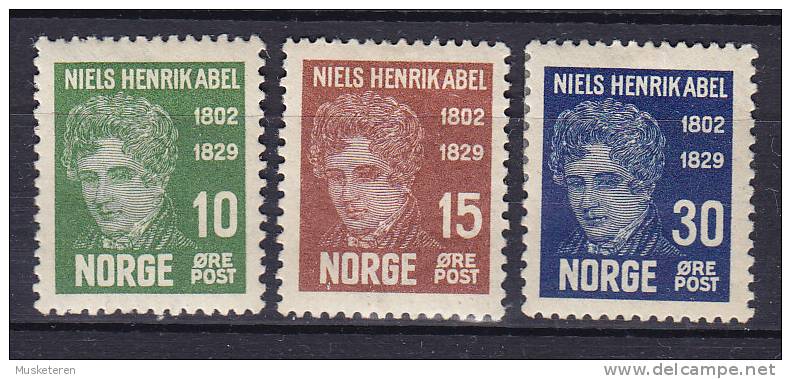 Norway 1929 Mi. 150-51, 153 Niels Henrik Abel, Mathematiker MH* - Unused Stamps