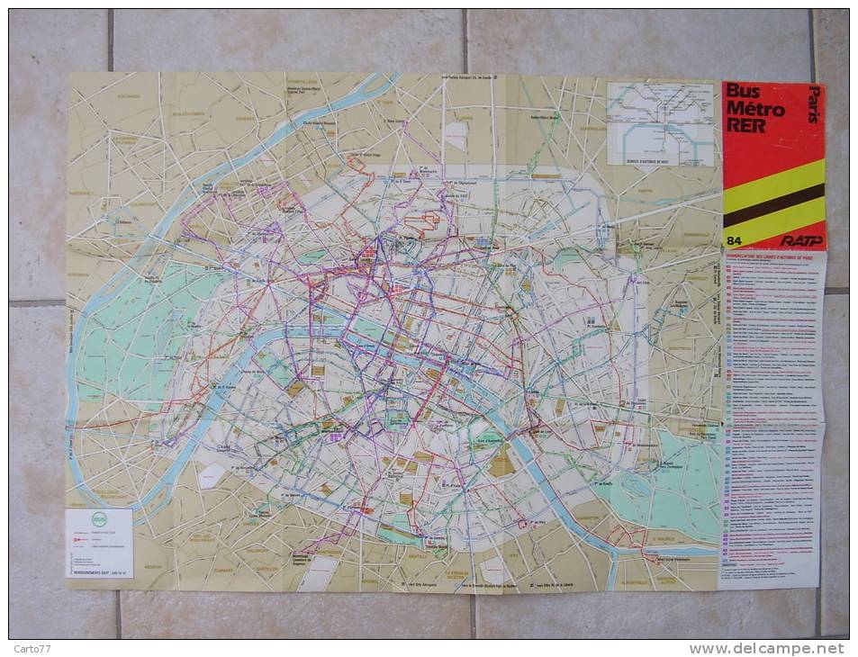 FRANCE Carte Du Réseau RATP Bus & RER Banlieue 1984 - Europe