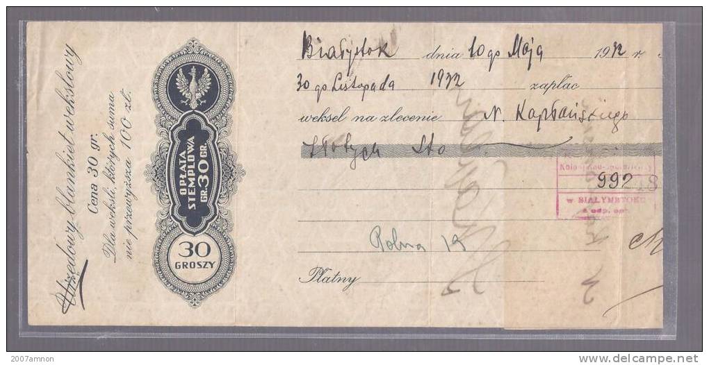 POLAND 1932 OLD BILL CHECK - Covers & Documents